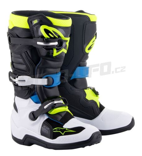 Boty TECH 7 S, ALPINESTARS, dětské (černá/bílá/žlutá fluo/modrá) 2025