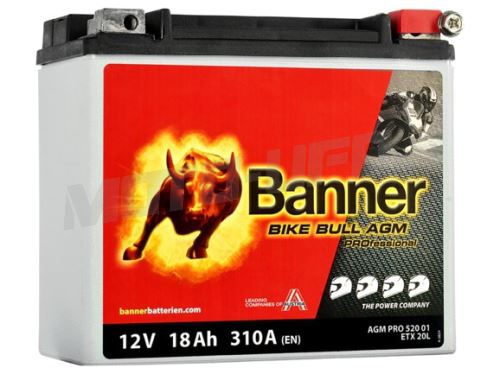 Baterie 12V, YTX20HL-BS, 18Ah, 310A, BANNER Bike Bull AGM PRO 175x88x155