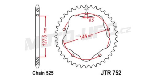 Ocelová rozeta pro sekundární řetězy typu 525, JT (42 zubů)