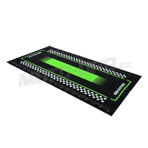Textilní koberec pod motocykl PITLANE GREEN L, OXFORD (zelená/černá, rozměr 200 x 100 cm, splňující předpisy FIM)
