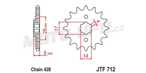 Řetězové kolečko pro sekundární řetězy typu 428, JT (13 zubů)