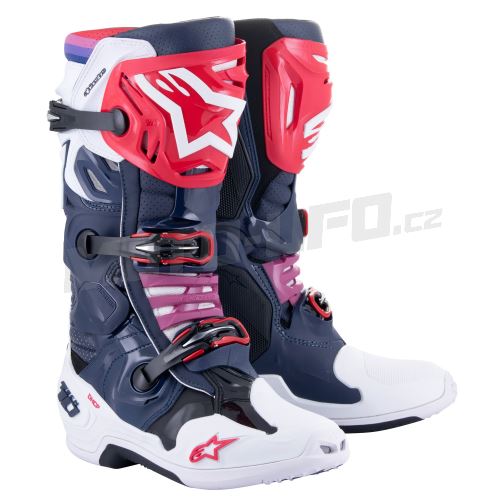 Boty TECH 10 SUPERVENTED, ALPINESTARS, perforované (tmavě modrá/bílá/červená/fialová) 2025