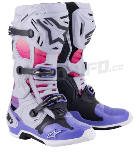 Boty TECH 10 limitovaná edice DAYTONA, ALPINESTARS (světle šedá/oranžová fluo/fialová, vel. 47)