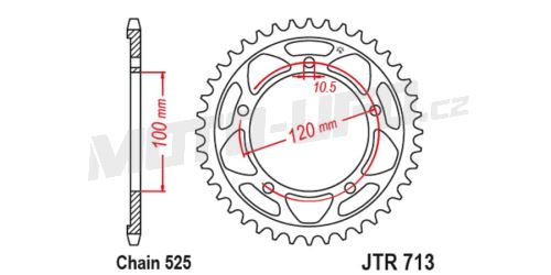 Ocelová rozeta pro sekundární řetězy typu 525, JT (40 zubů)