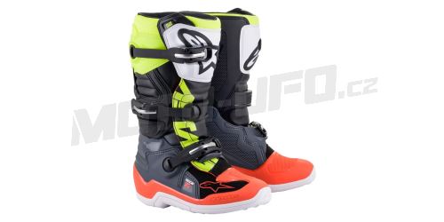 Boty TECH 7 S, ALPINESTARS, dětské (šedá/červená fluo/žlutá fluo) 2025