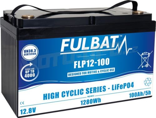 Lithiová baterie  LiFePO4  FLP12-100  FULBAT 12,8V, 100Ah, 1280Wh, hmotnost 12,55 kg, 326x173x212