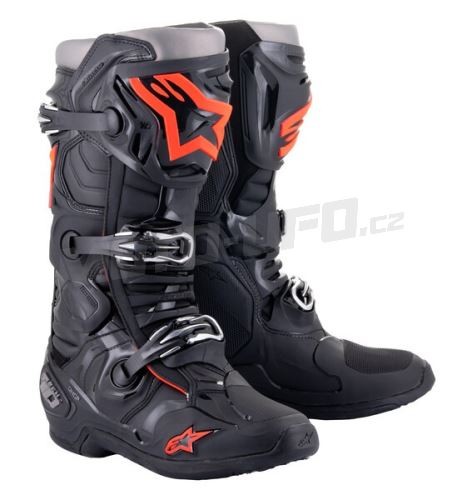 Boty TECH 10, ALPINESTARS (černá/červená fluo/šedá) 2025