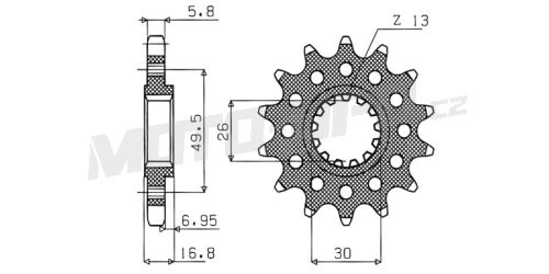 Řetězové kolečko pro sekundární řetězy typu 520, SUNSTAR (16 zubů)