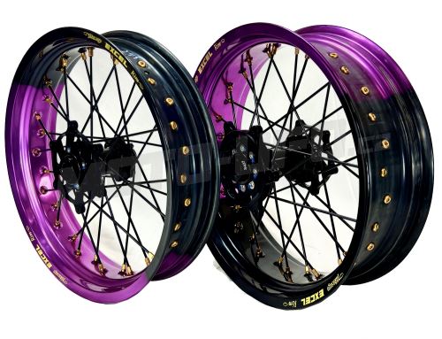 EXCEL G2 ProSeries zakázková supermoto kola půlené ráfky fialová/černá - sada