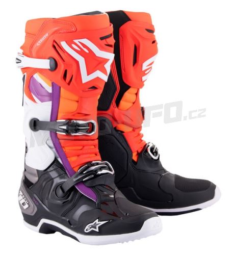 Boty TECH 10, ALPINESTARS (oranžová/žlutá/fialová/bílá/černá) 2025