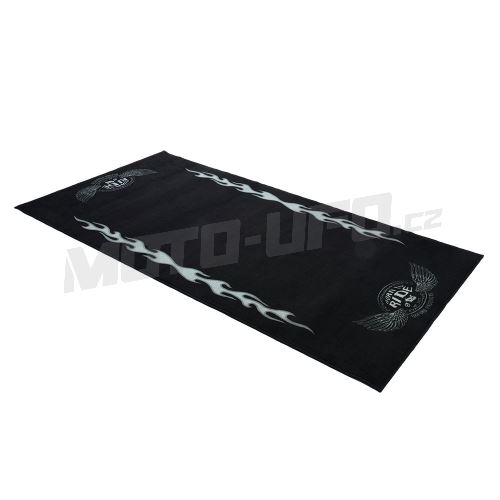 Textilní koberec pod motocykl FLAME L, OXFORD (šedá/černá, rozměr 200 x 100 cm, splňující předpisy FIM)