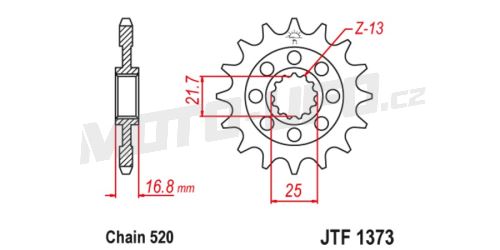 Řetězové kolečko pro sekundární řetězy typu 520, JT (17 zubů)