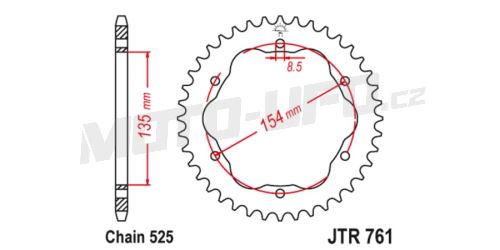 Ocelová rozeta pro sekundární řetězy typu 525, JT (41 zubů)