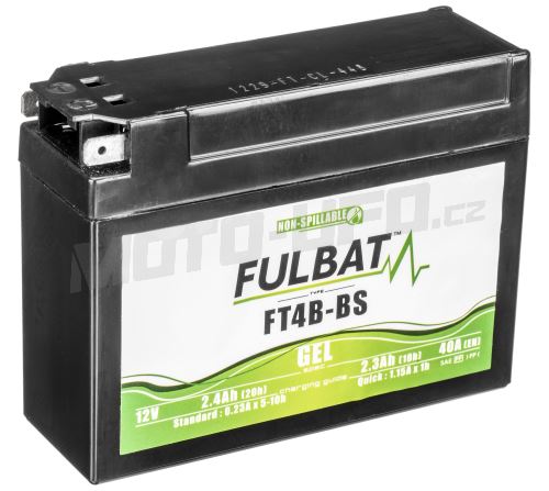 Baterie 12V, FT4B-BS GEL, 12V, 2.3Ah, 40A, bezúdržbová GEL technologie 113x38x85 FULBAT (aktivovaná ve výrobě)