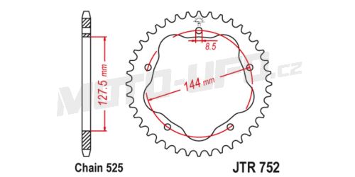 Ocelová rozeta pro sekundární řetězy typu 525, JT (39 zubů)