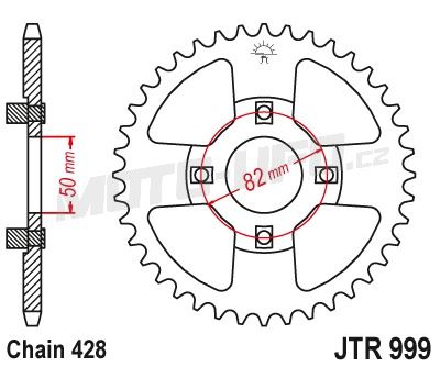 Ocelová rozeta pro sekundární řetězy typu 428, JT - Anglie (50 zubů)