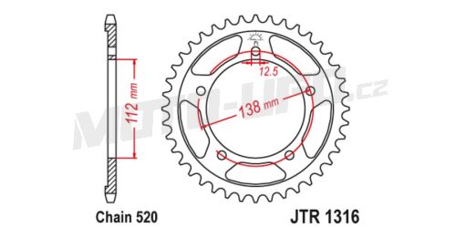 Ocelová rozeta pro sekundární řetězy typu 520, JT (38 zubů)