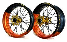 EXCEL G2 ProSeries zakázková supermoto kola půlené ráfky oranžová/černá/zlatá - sada EXCEL G2 ProSeries zakázková supermoto kola půlené ráfky oranžová/černá/zlatá - sada