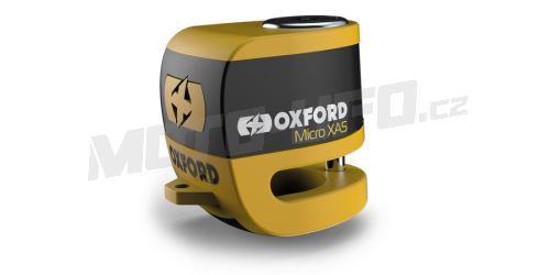 Zámek kotoučové brzdy Micro XA5, OXFORD (integrovaný alarm, žlutý/černý, průměr čepu 5,5 mm)